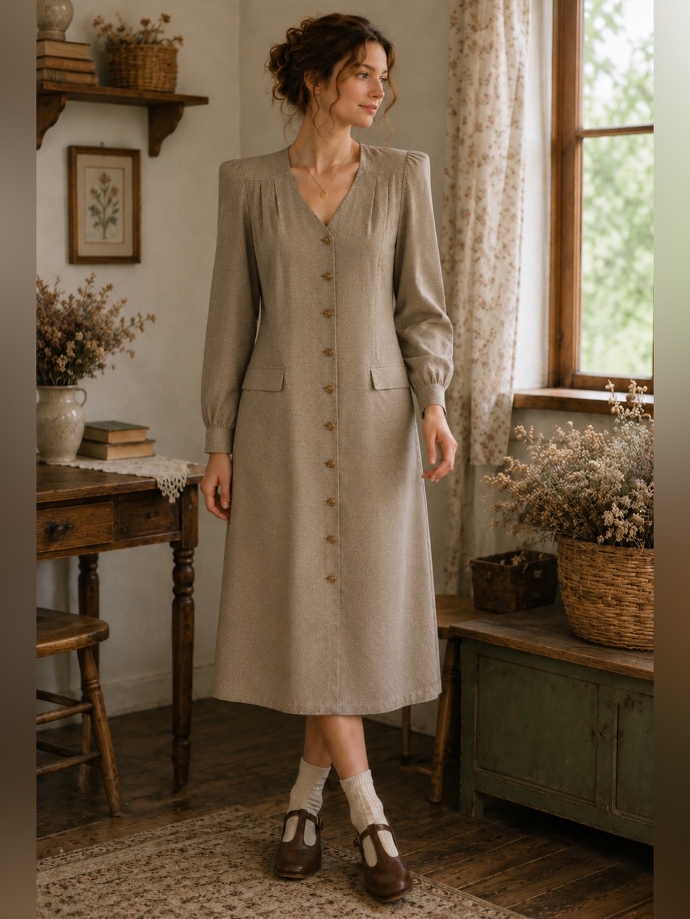 Rabbit Rabbit Rabbit‎ Vintage 90s Rayon Button Front Midi Dress Size 10